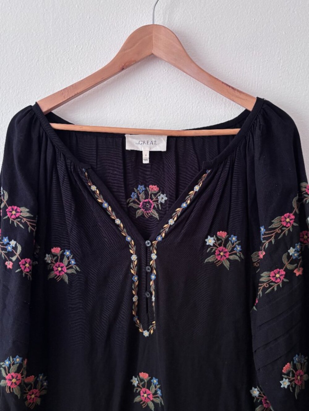 The GREAT Prairieland Floral Embroidered Midi Dress in Black - Picture 4 of 7